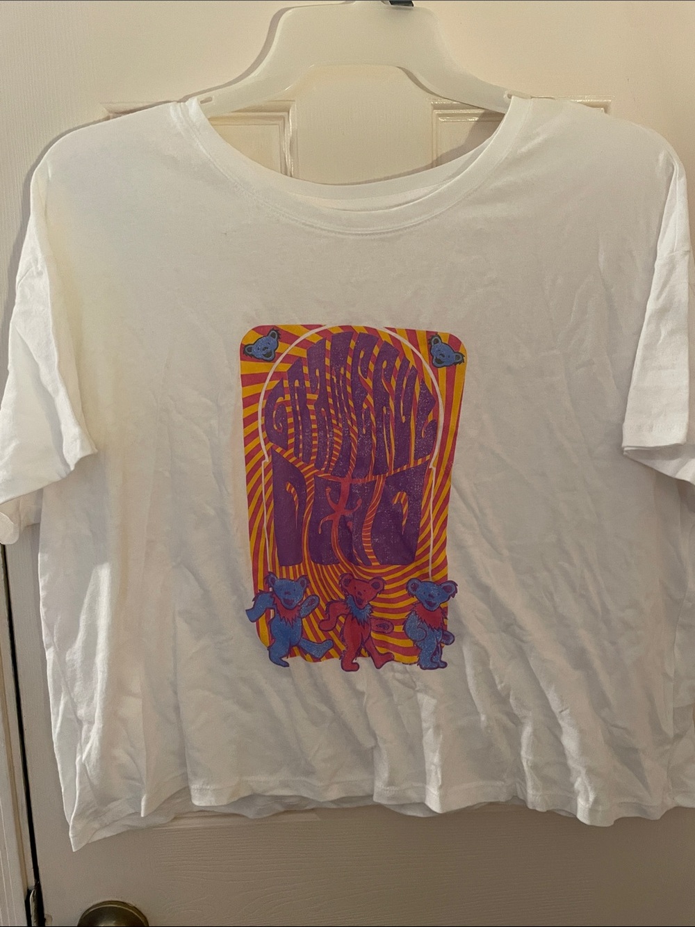 Womens Grateful Dead White Graphic Tee with Colorful Dancing Bears old navy XL